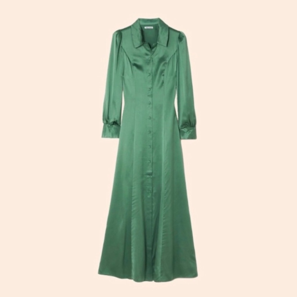 Reformation Catalina 100% Silk Green Dress